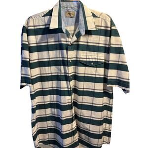 Roper Men’s XL White Green Striped Short Sleeve Pearl Snap Cotton Western Shirt